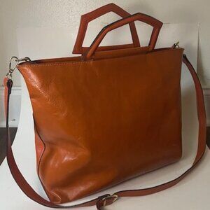 Anna Paola orange leather satchel convertible shoulder/tote/cross over handbag